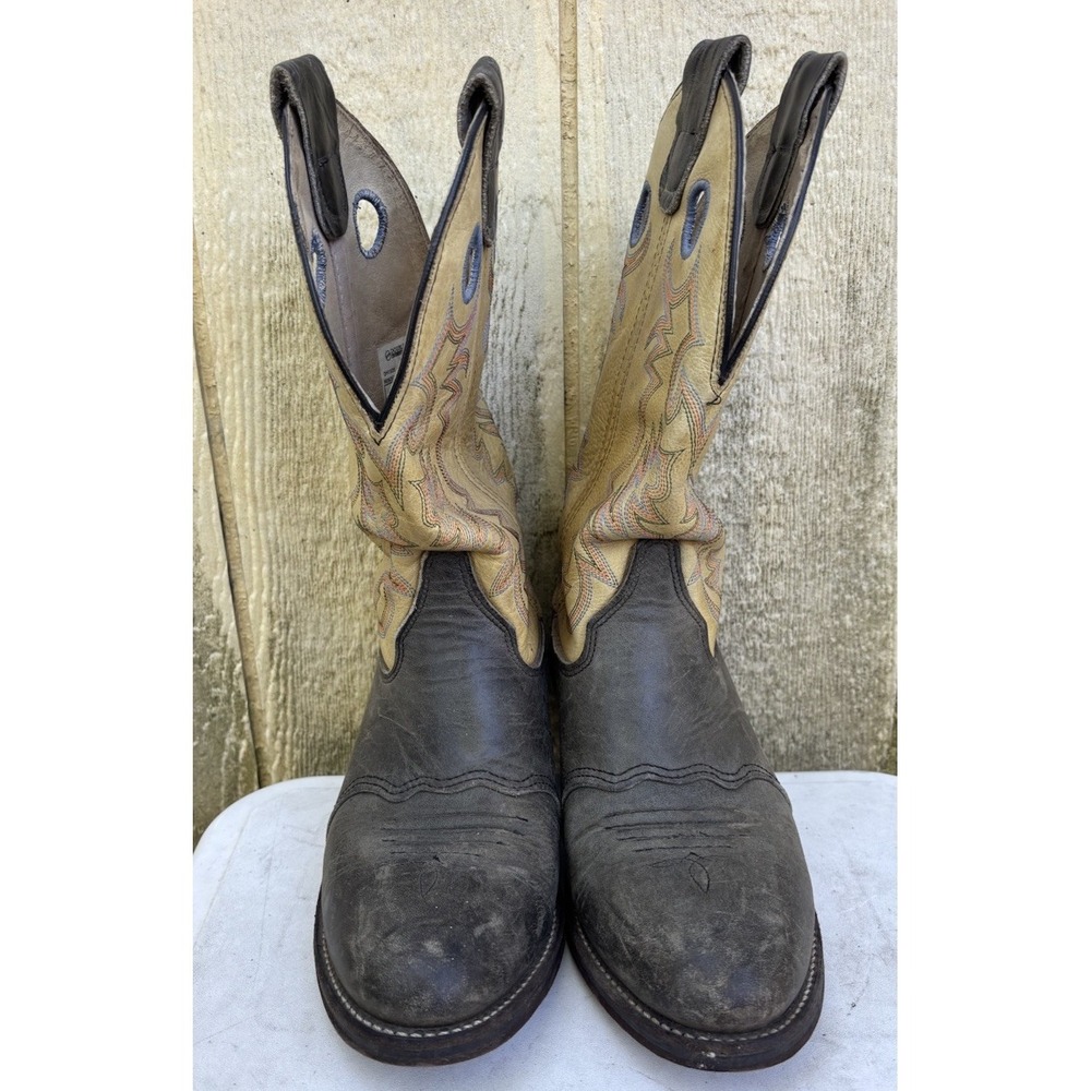 Double-H Western Boots Mens 10‎ Black Tan Western Cowboy Leather Made USA DH1535